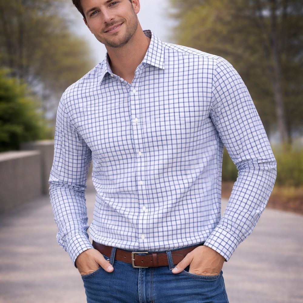 Bonobos Slim Fit Button Down Shirt men’s size XXL white‎ Blue  checkered Stretch